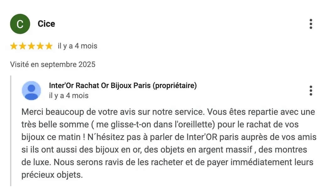 Avis client Inter'Or Paris